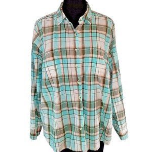 Sonoma Mint Light Green Plaid Shirt sz 2X XXL Plus Long Sleeve Button Front